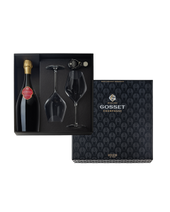 Champagne Gosset,  Giftbox incl. 1 fles Grande Reserve, 2 flûtes en 1 bottlestopper  